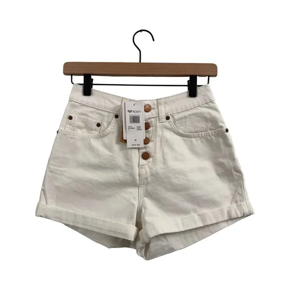 Roxy High Waist Cream Shorts - Picture 2 of 8